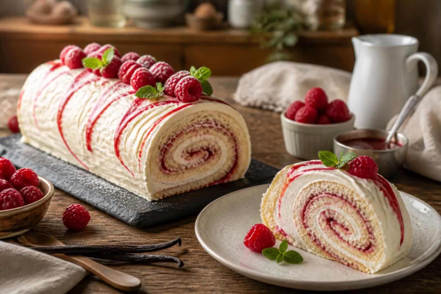 découvrez notre recette facile et gourmande de bûche vanille framboise, parfaite pour un dessert élégant et savoureux à partager en famille ou entre amis.