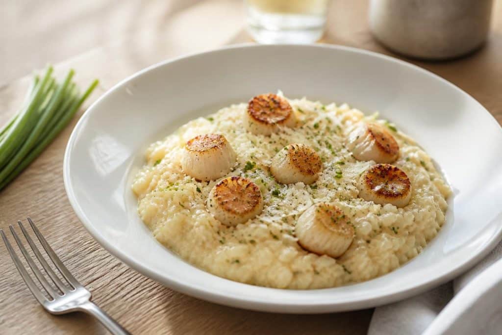 découvrez notre recette de risotto aux saint-jacques, crémeux, facile et rapide à préparer pour un repas gourmand et élégant en toute simplicité.